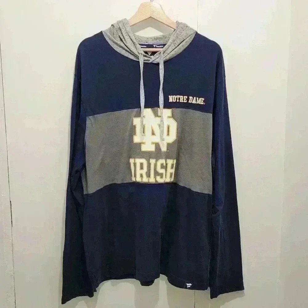 Notre Dame Fanatics Cotton Long Sleeve T-Shirt Hoodie Mens‎ Size Large